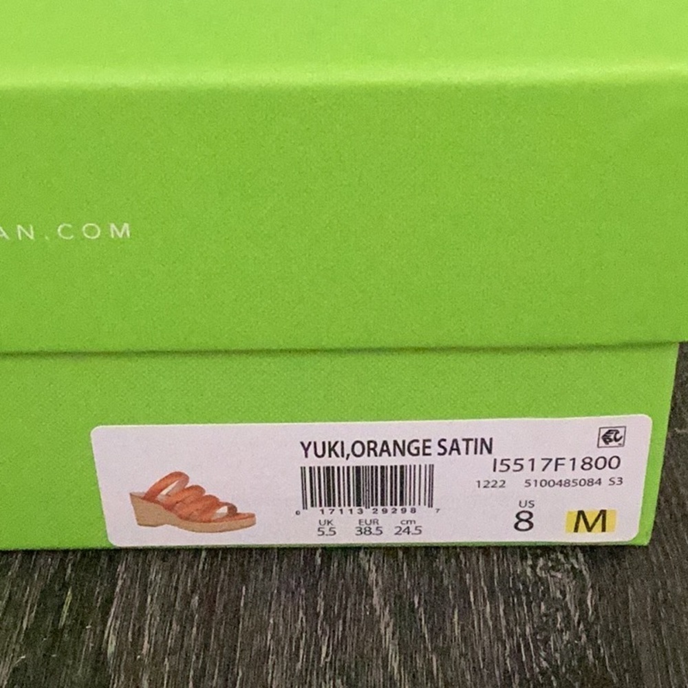 NIB Sam Edelman Size 8 Yuki Platform Wedge‎ Orange Satin Sandals - Picture 4 of 5